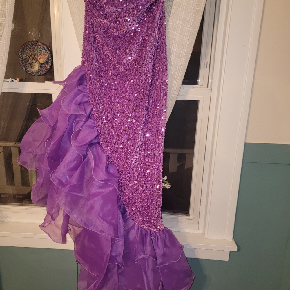 Purple Sequin Ruched Prom Gown